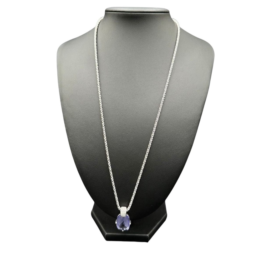 Swarovski Rhodium Plated Amethyst Crystal Necklace with Pendant and earrings set